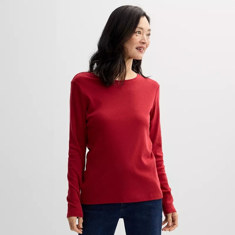 SHEIN Classic Burgundy Long Sleeve Tee